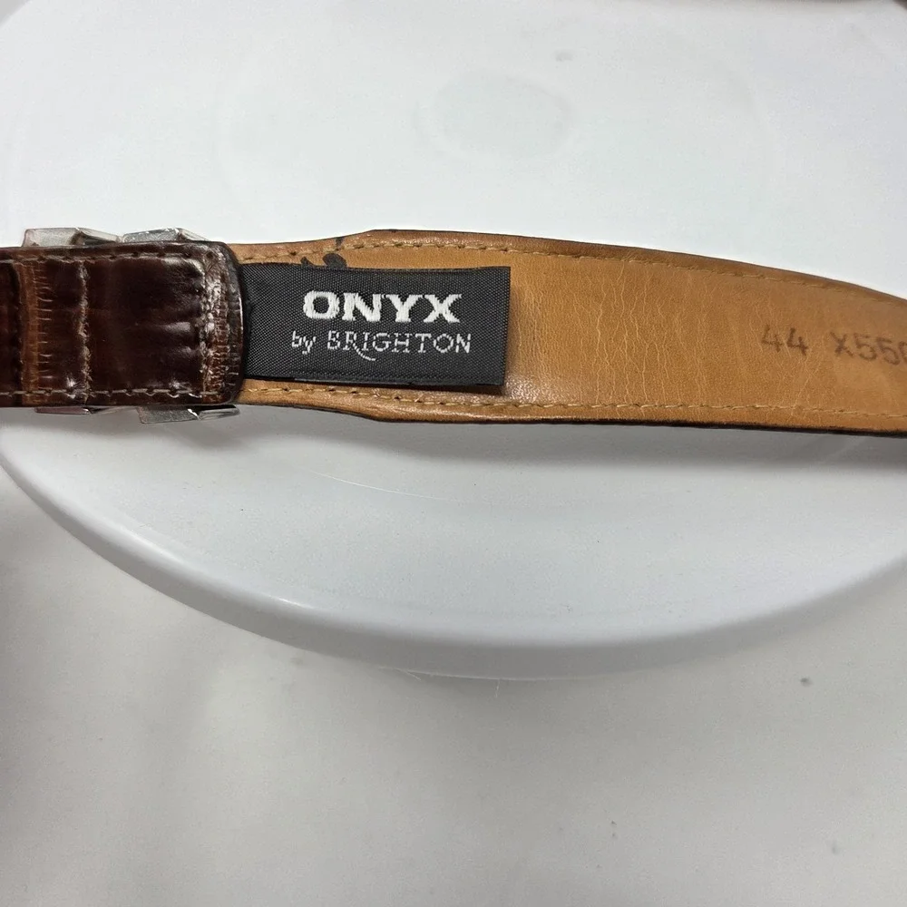 Onyx Brighton X5507 Men's Brown Croco-embossed Leather Dress Belt 44